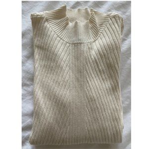 H&M Ivory Fitted Ribbed Mock Neck Top, S